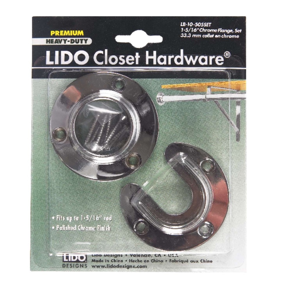 NWT new Lido brand Polished Chrome Steel Closet Flange Set to hold Rods in style